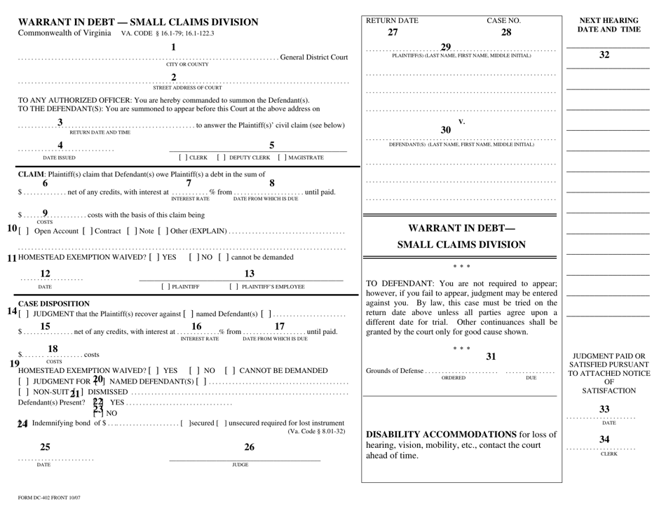 download-instructions-for-form-dc-402-warrant-in-debt-small-claims