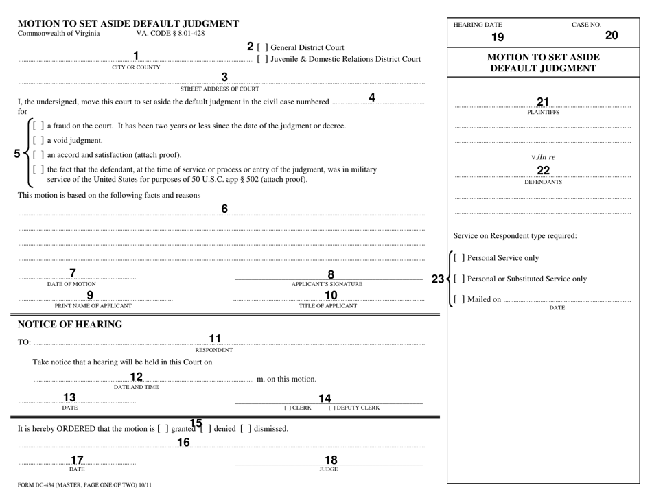 Download Instructions For Form Dc 434 Motion To Set Aside Default Judgment Pdf Templateroller