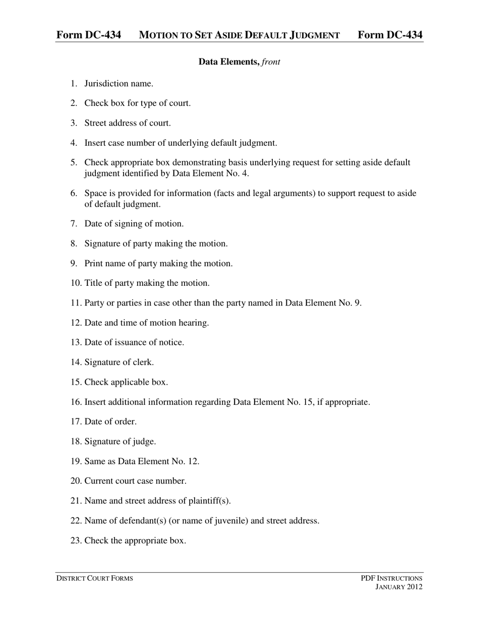 Instructions for Form DC-434 Motion to Set Aside Default Judgment - Virginia, Page 3