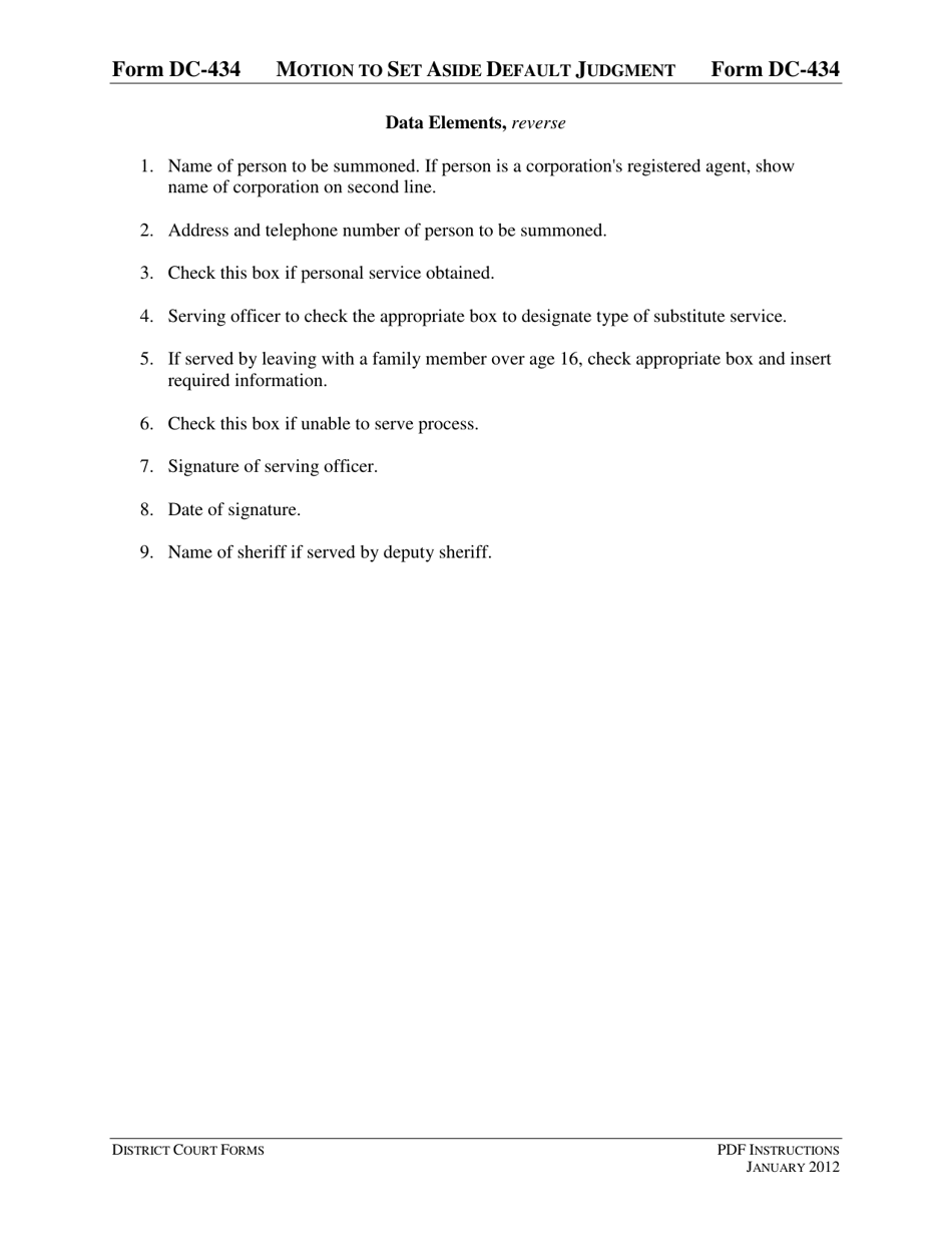 Instructions for Form DC-434 Motion to Set Aside Default Judgment - Virginia, Page 5