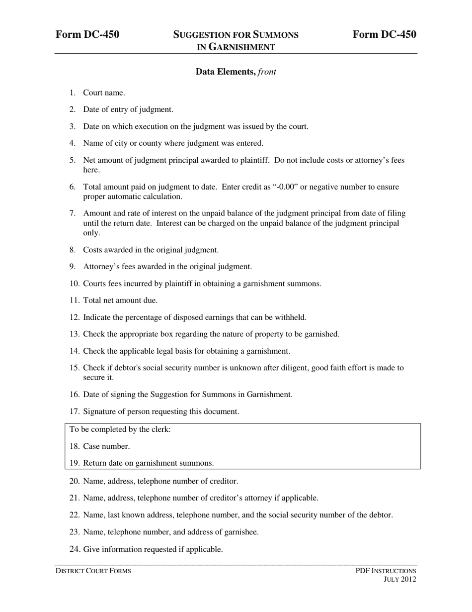 Instructions for Form DC-450 Suggestion for Summons in Garnishment - Virginia, Page 3