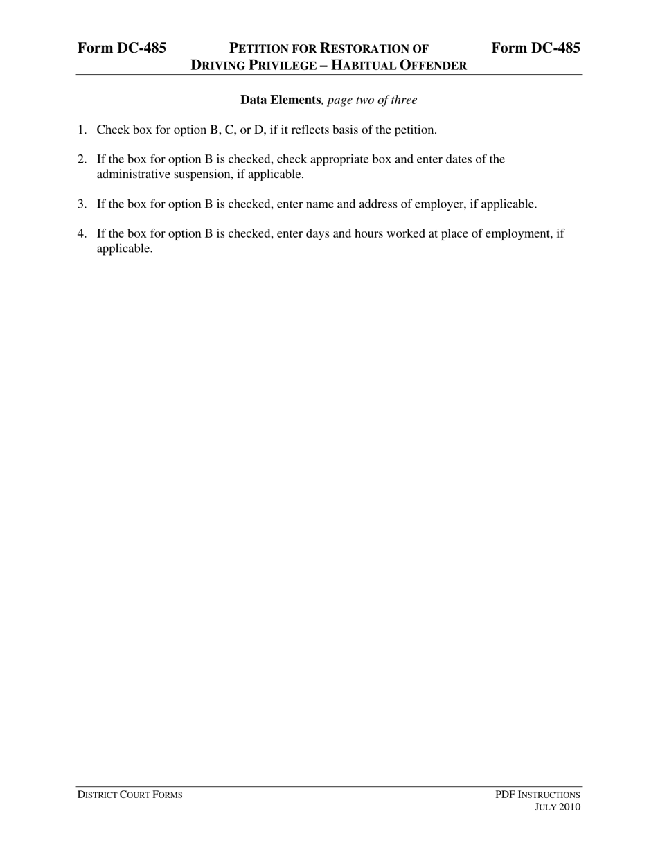 Instructions for Form DC-485 Petition for Restoration of Driving Privilege - Habitual Offender - Virginia, Page 5