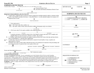 Instructions for Form DC-336 Subpoena Duces Tecum - Virginia, Page 2