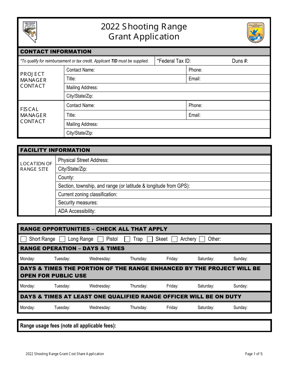 Shooting Range Grant Application - Nevada, Page 1