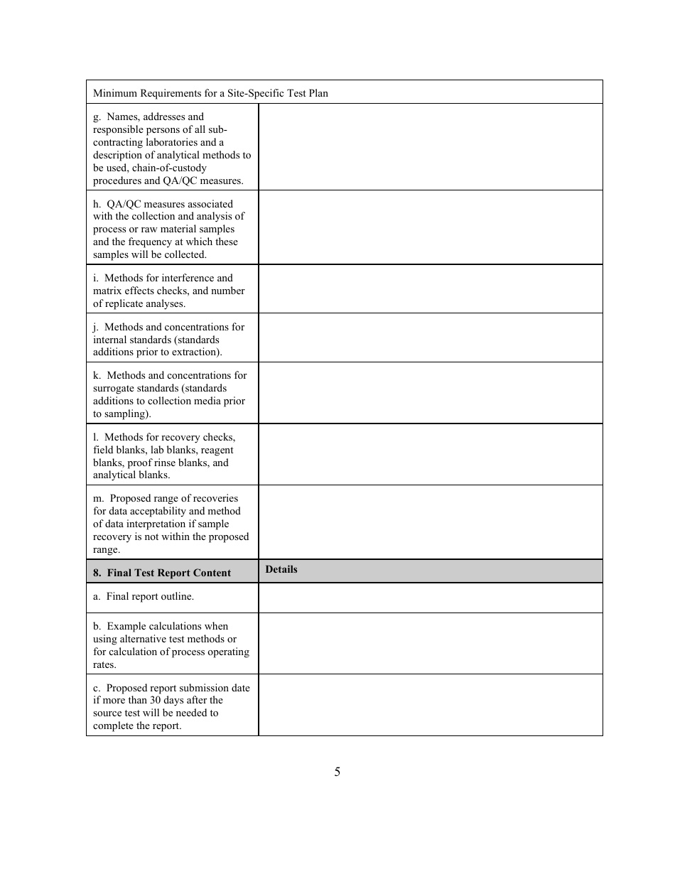 Site-Specific Test Plan Outline - South Carolina, Page 5