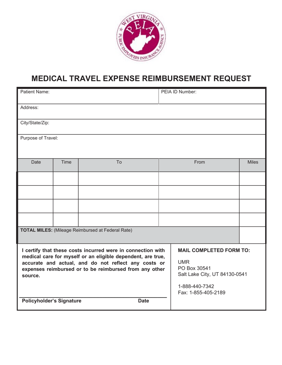 Medical Travel Expense Reimbursement Request - West Virginia, Page 1
