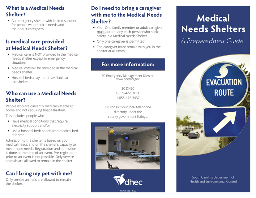Form ML-025588 Medical Needs Shelters - a Preparedness Guide - South Carolina