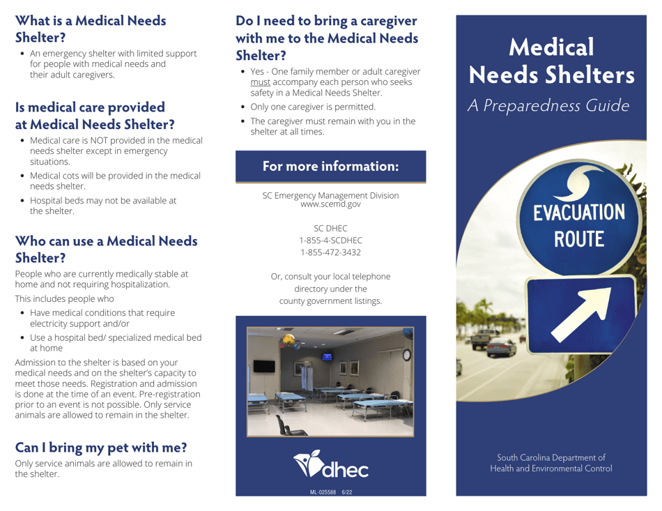 Form ML-025588 Medical Needs Shelters - a Preparedness Guide - South Carolina, Page 1