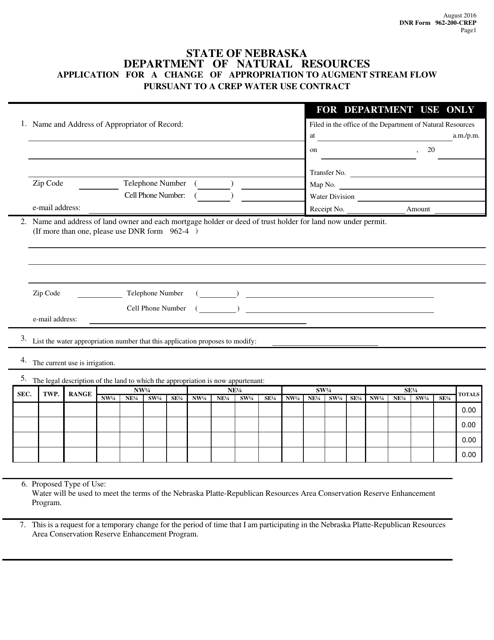 DNR Form 962-200-CREP  Printable Pdf