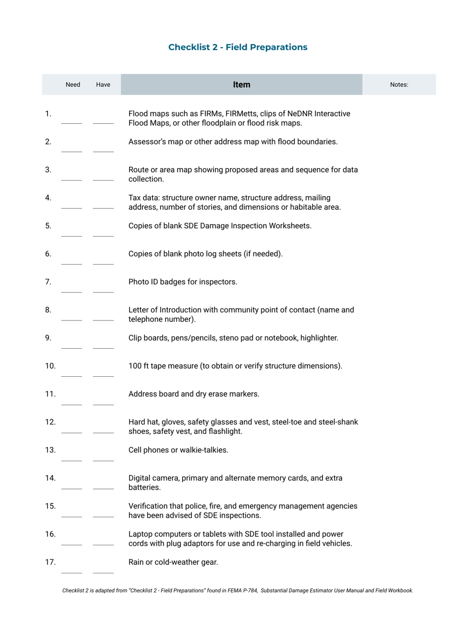 Checklist 2 - Field Preparations - Nebraska, Page 1