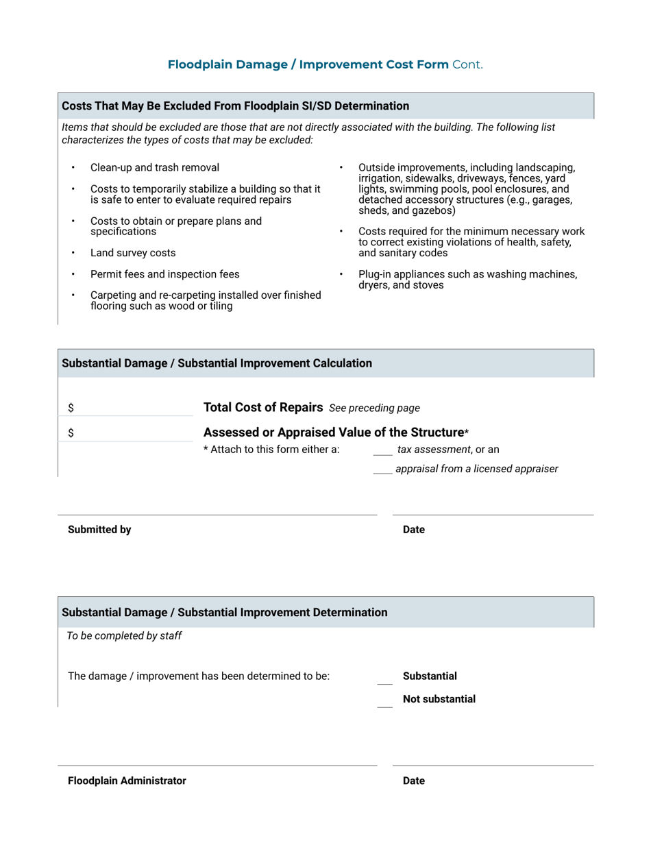 Floodplain Damage / Improvement Cost Form - All Structures - Nebraska, Page 2