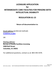 Document preview: DHEC Form 3321 Intermediate Care Facilities for Persons With Intellectual Disability Application - South Carolina