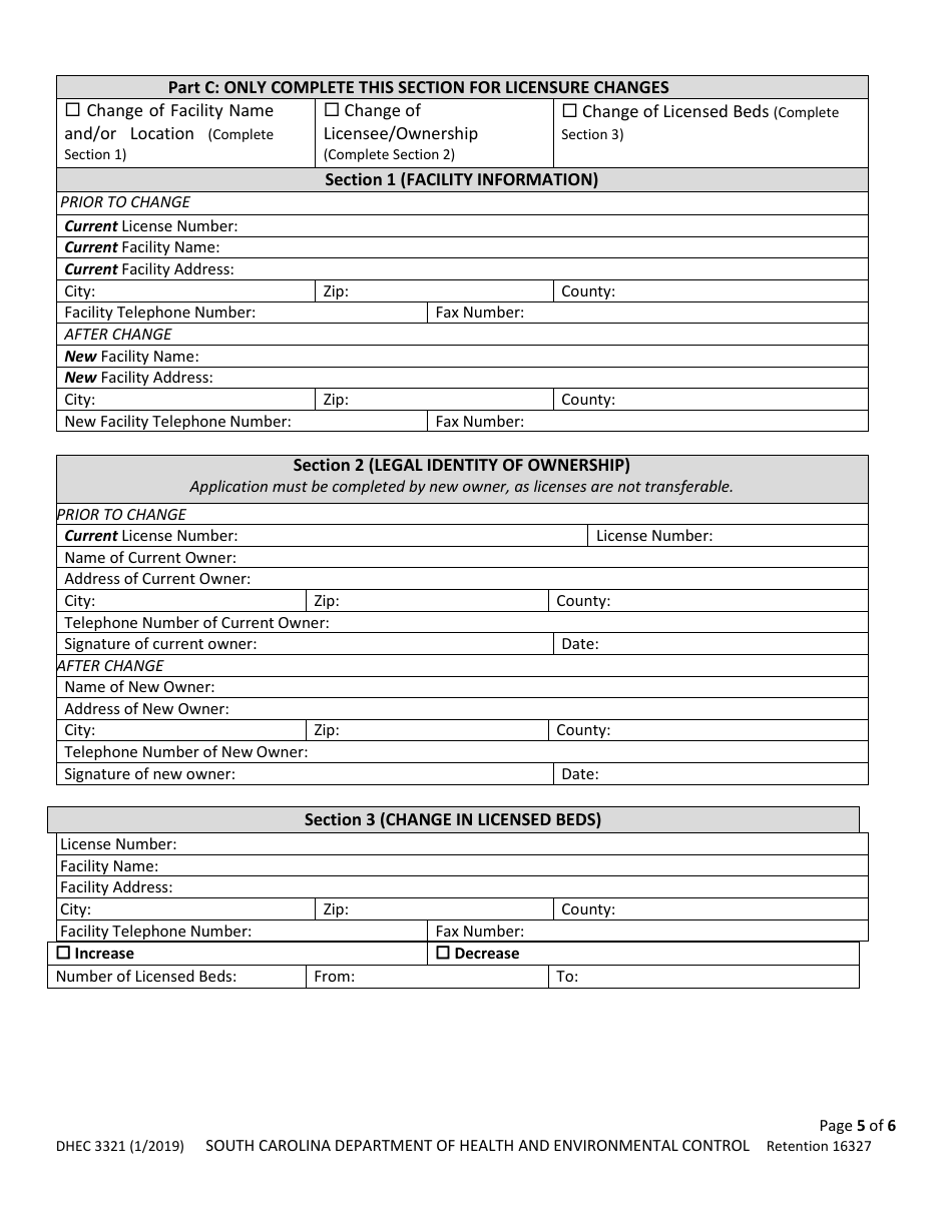 DHEC Form 3321 Intermediate Care Facilities for Persons With Intellectual Disability Application - South Carolina, Page 5