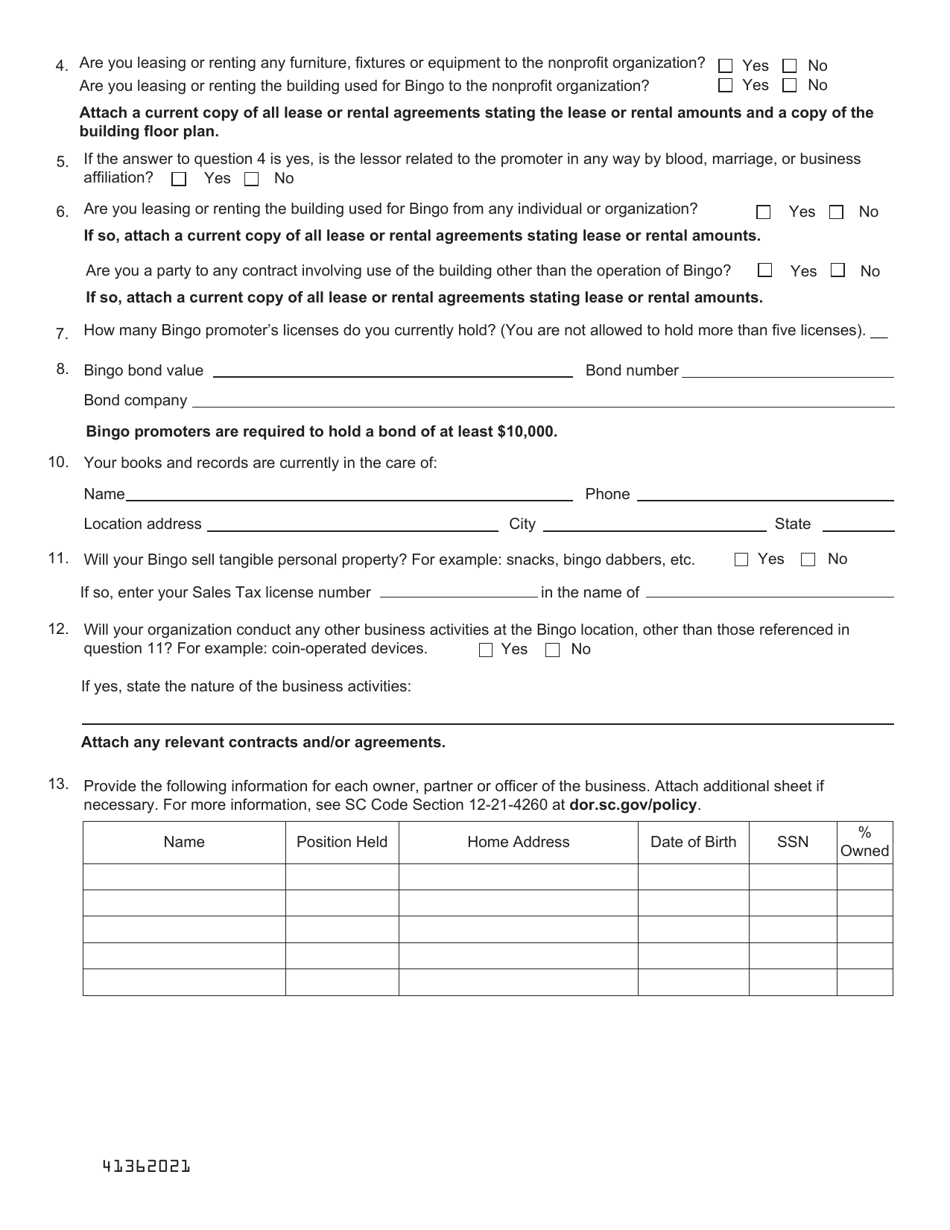 Form L-2057 Application for Bingo Promoters License - South Carolina, Page 3