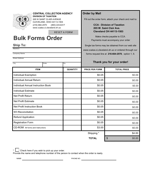 Bulk Forms Order - City of Cleveland, Ohio Download Pdf