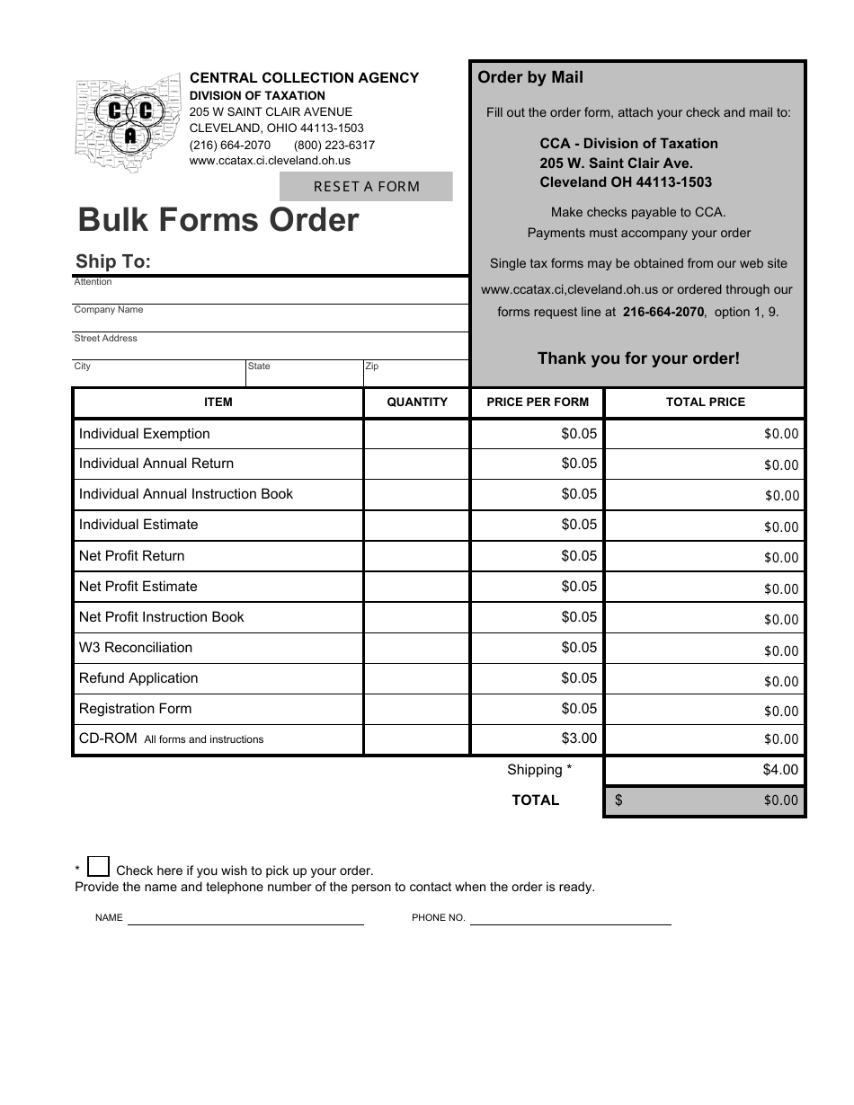 City of Cleveland, Ohio Bulk Forms Order Fill Out, Sign Online and