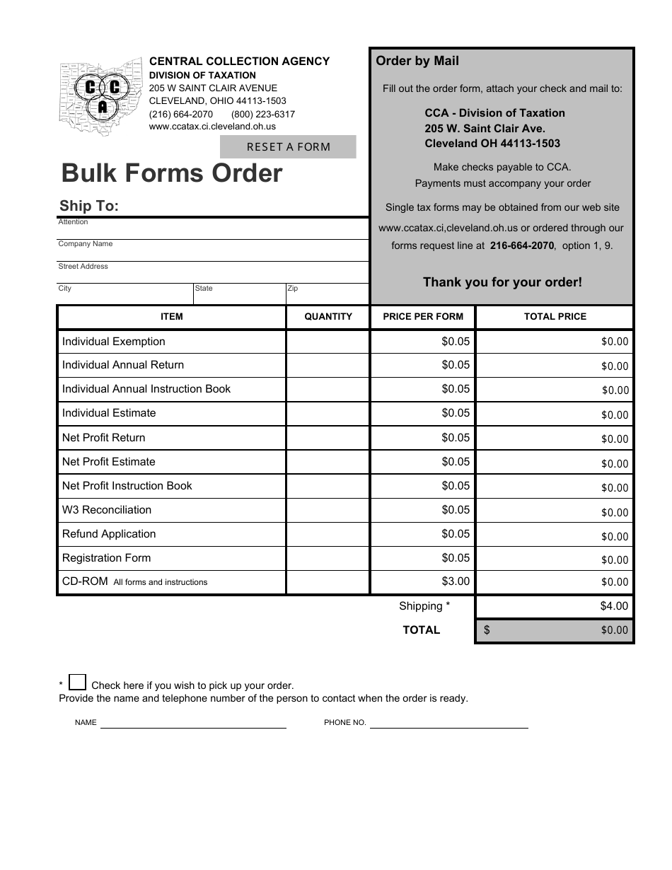 Bulk Forms Order - City of Cleveland, Ohio, Page 1