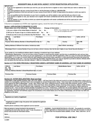 Document preview: Mail-In and Nvra Agency Voter Registration Application - Mississippi