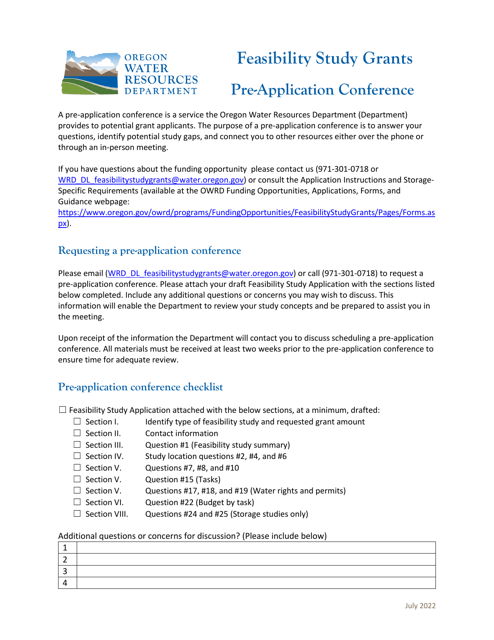 Feasibility Study Grants Pre-application Conference - Oregon