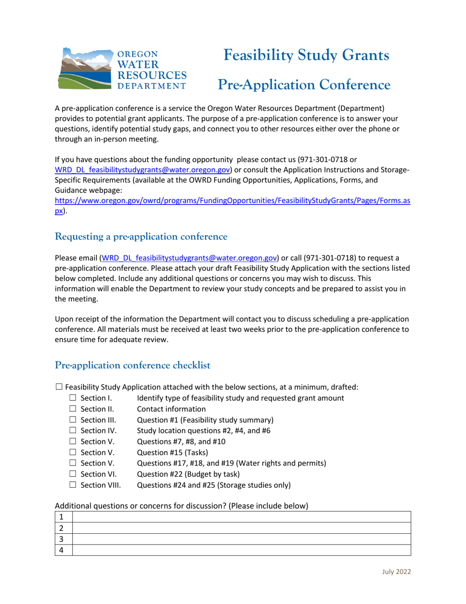 Feasibility Study Grants Pre-application Conference - Oregon, Page 1