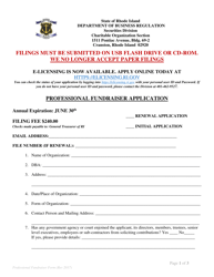 Document preview: Professional Fundraiser Application - Rhode Island