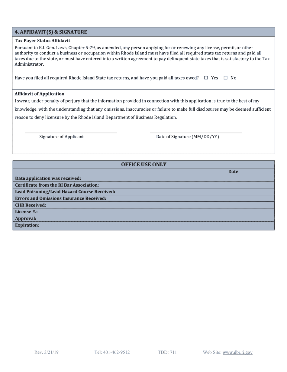 Real Estate Salesperson / Attorney Application - Rhode Island, Page 3