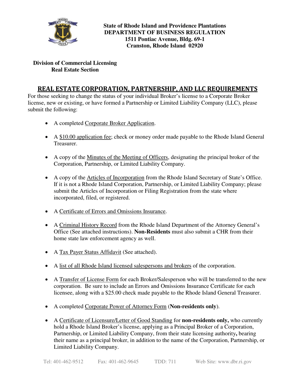 Corporate Broker Application - Rhode Island, Page 1