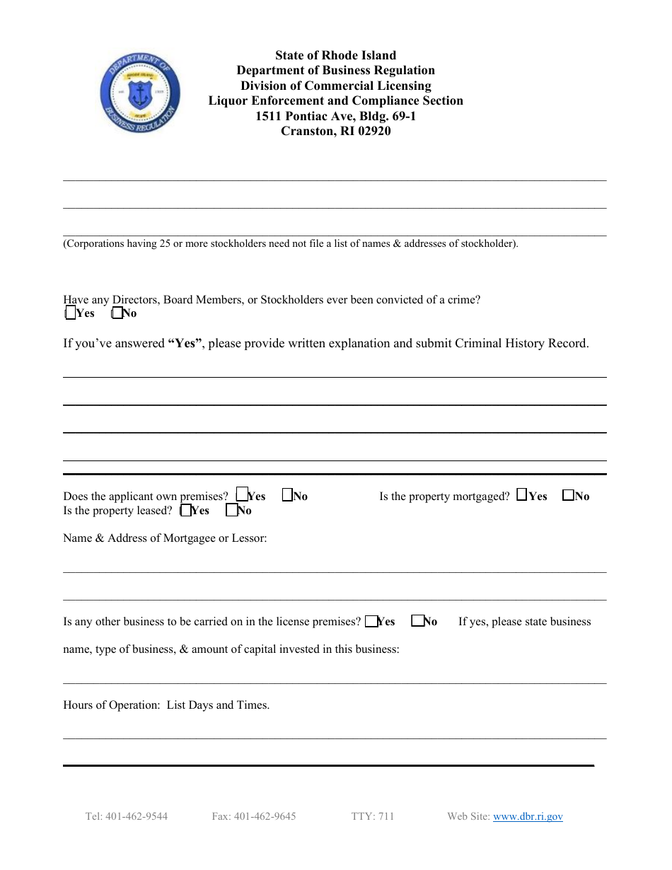 Initial Application for Wholesaler / Manufacturer License - Rhode Island, Page 4