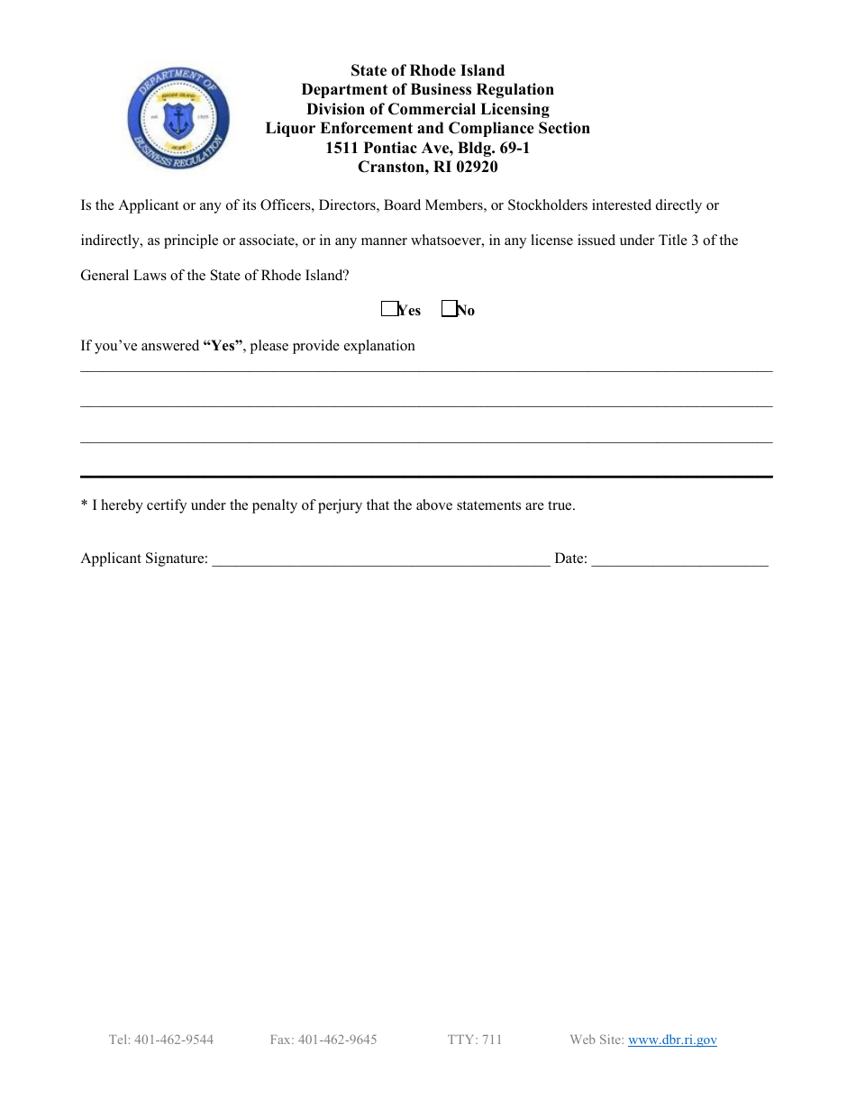 Initial Application for Wholesaler / Manufacturer License - Rhode Island, Page 5