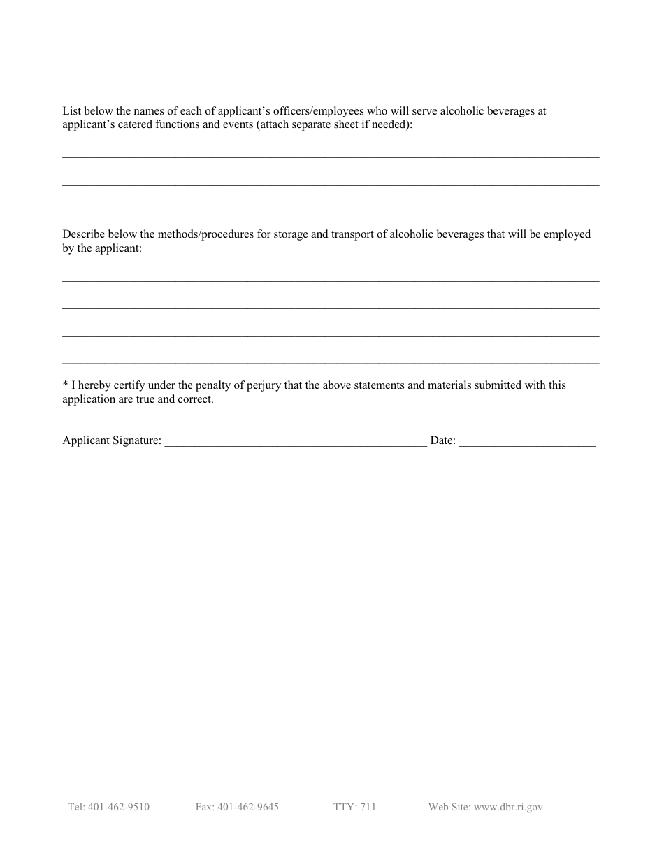 Rhode Island Application for Class P Caterer's License - Fill Out, Sign ...