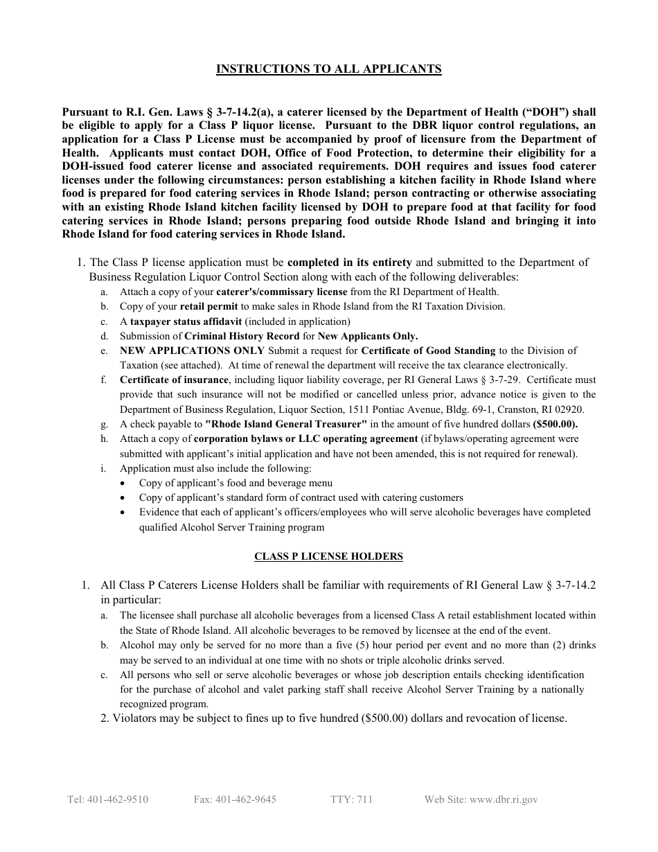 Application for Class P Caterers License - Rhode Island, Page 4