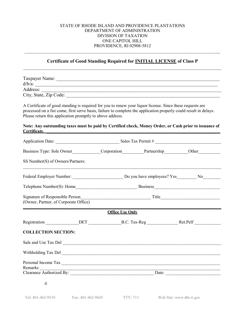 Application for Class P Caterers License - Rhode Island, Page 6