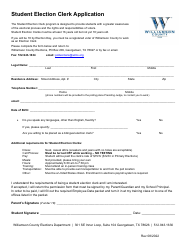 Document preview: Student Election Clerk Application - Williamson County, Texas