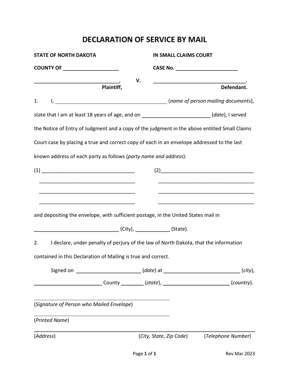 Form 10 Notice of Entry of Judgment - North Dakota, Page 2