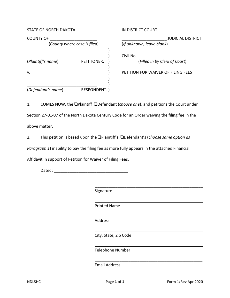 Form 1 - Fill Out, Sign Online and Download Fillable PDF, North Dakota ...