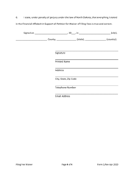Form 2 Financial Affidavit in Support of Petition for Waiver of Filing Fees - North Dakota, Page 4
