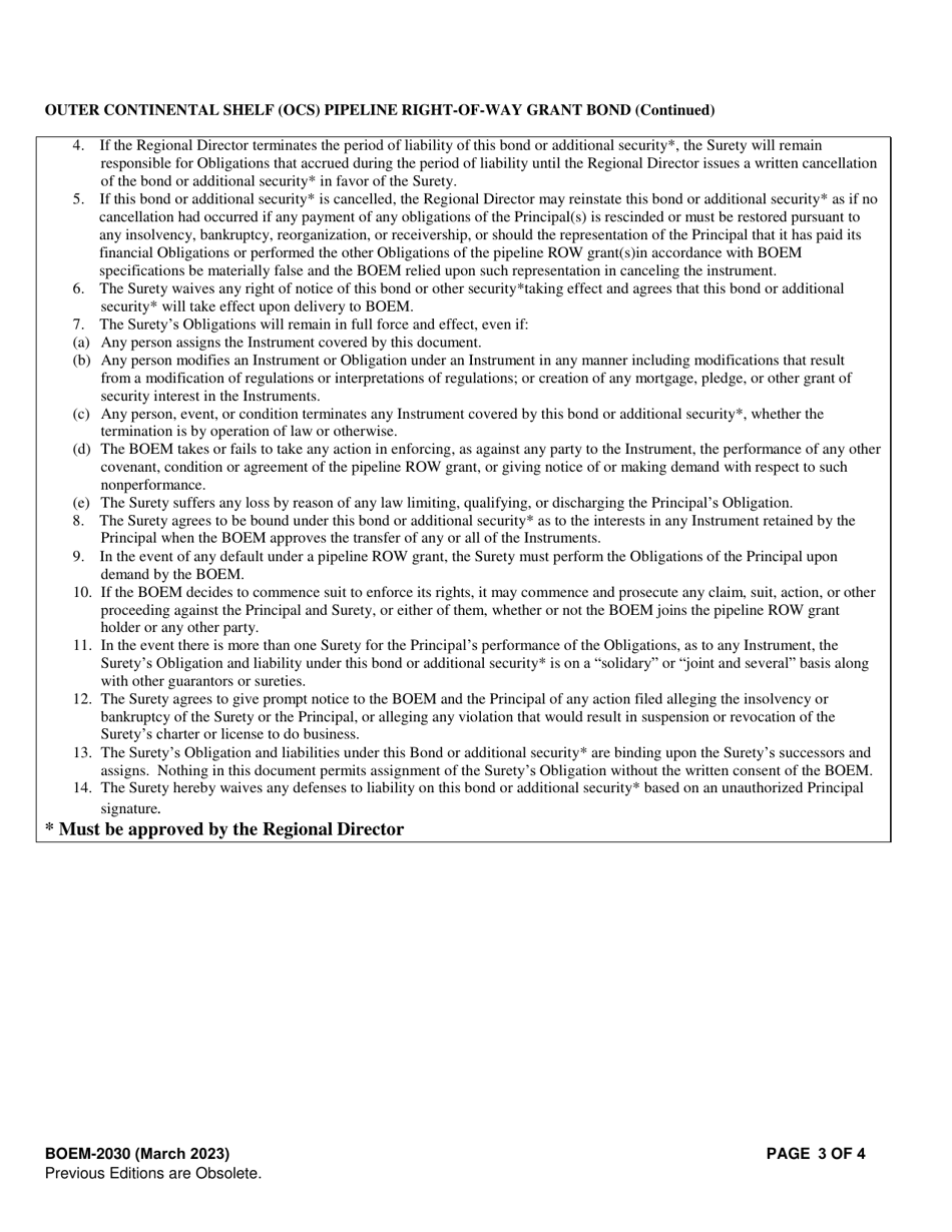 Form BOEM-2030 Outer Continental Shelf (Ocs) Pipeline Right-Of-Way Grant Bond, Page 3