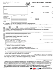 Document preview: Form AOPC310A Landlord/Tenant Complaint - Pennsylvania