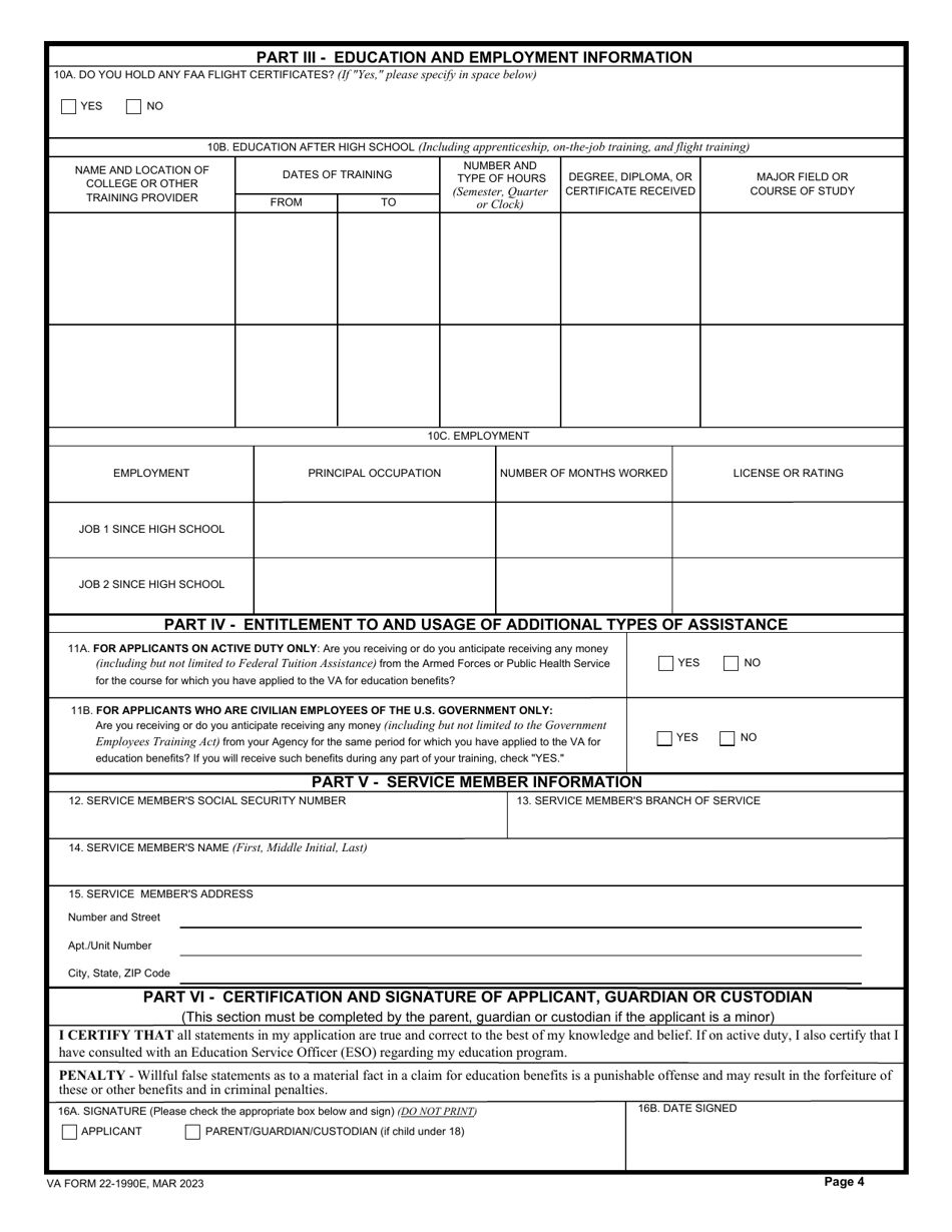 VA Form 22-1990E Download Fillable PDF or Fill Online Application for ...