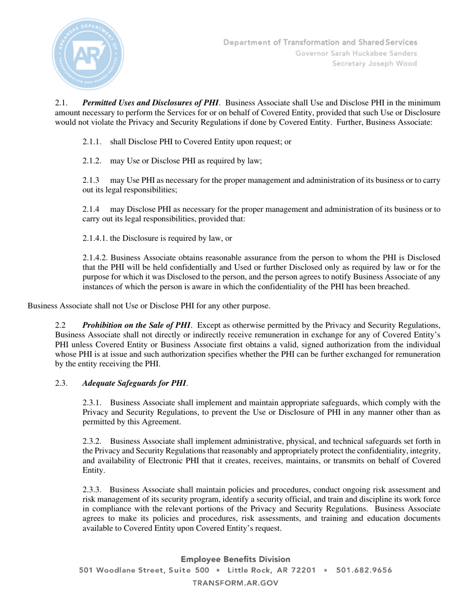 Business Associate Agreement - Arkansas, Page 3