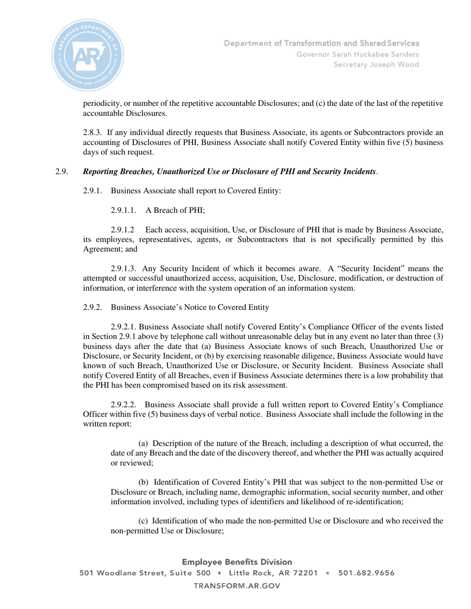 Business Associate Agreement - Arkansas, Page 5