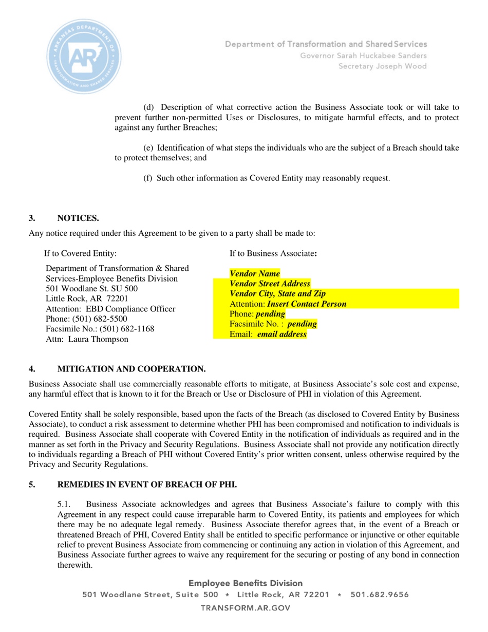 Business Associate Agreement - Arkansas, Page 6