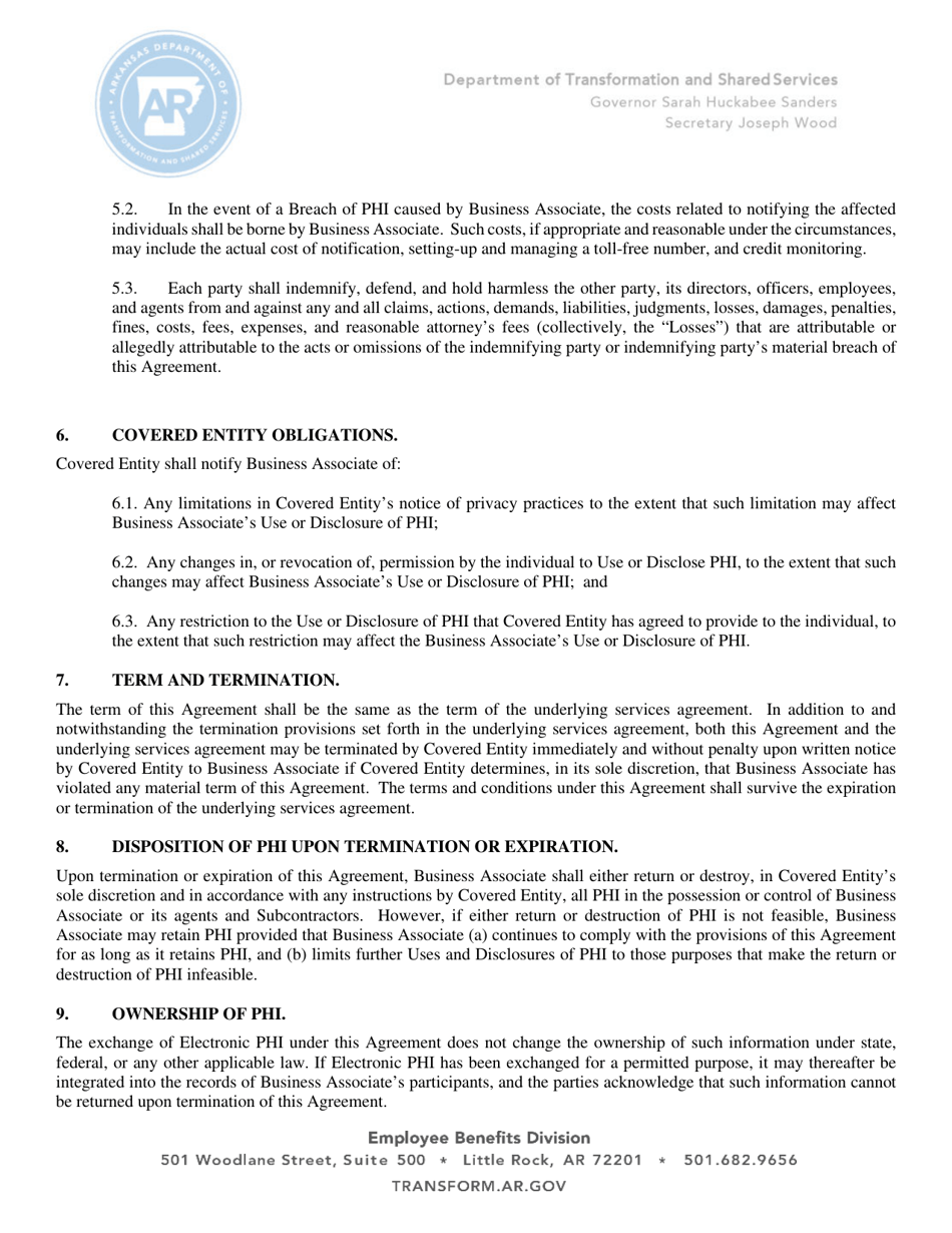 Business Associate Agreement - Arkansas, Page 7