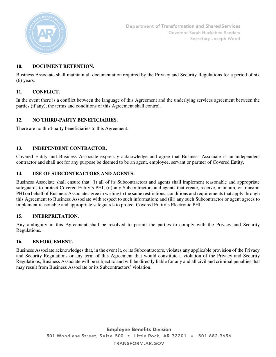 Business Associate Agreement - Arkansas, Page 8