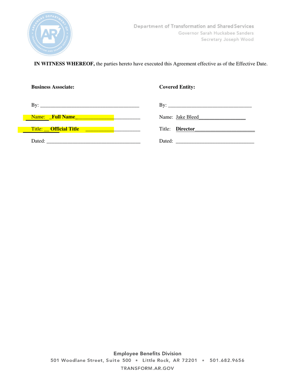 Business Associate Agreement - Arkansas, Page 9