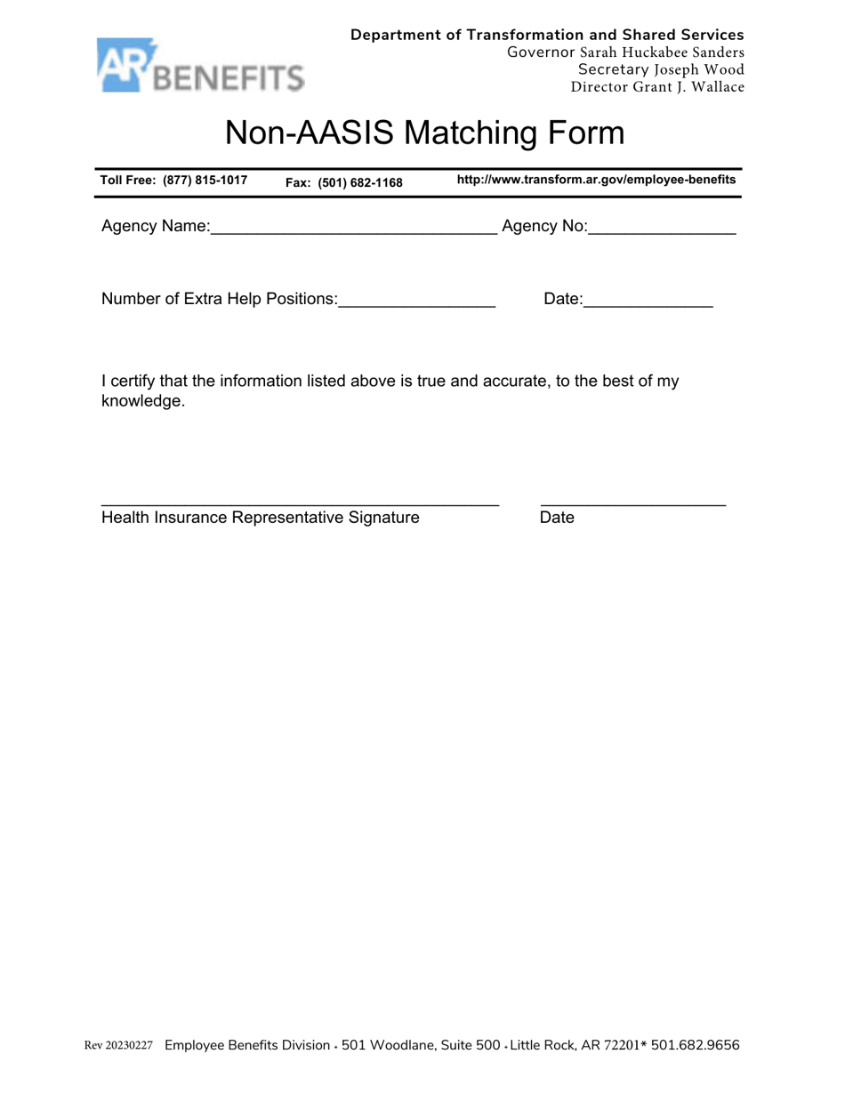 Non-aasis Matching Form - Arkansas, Page 1