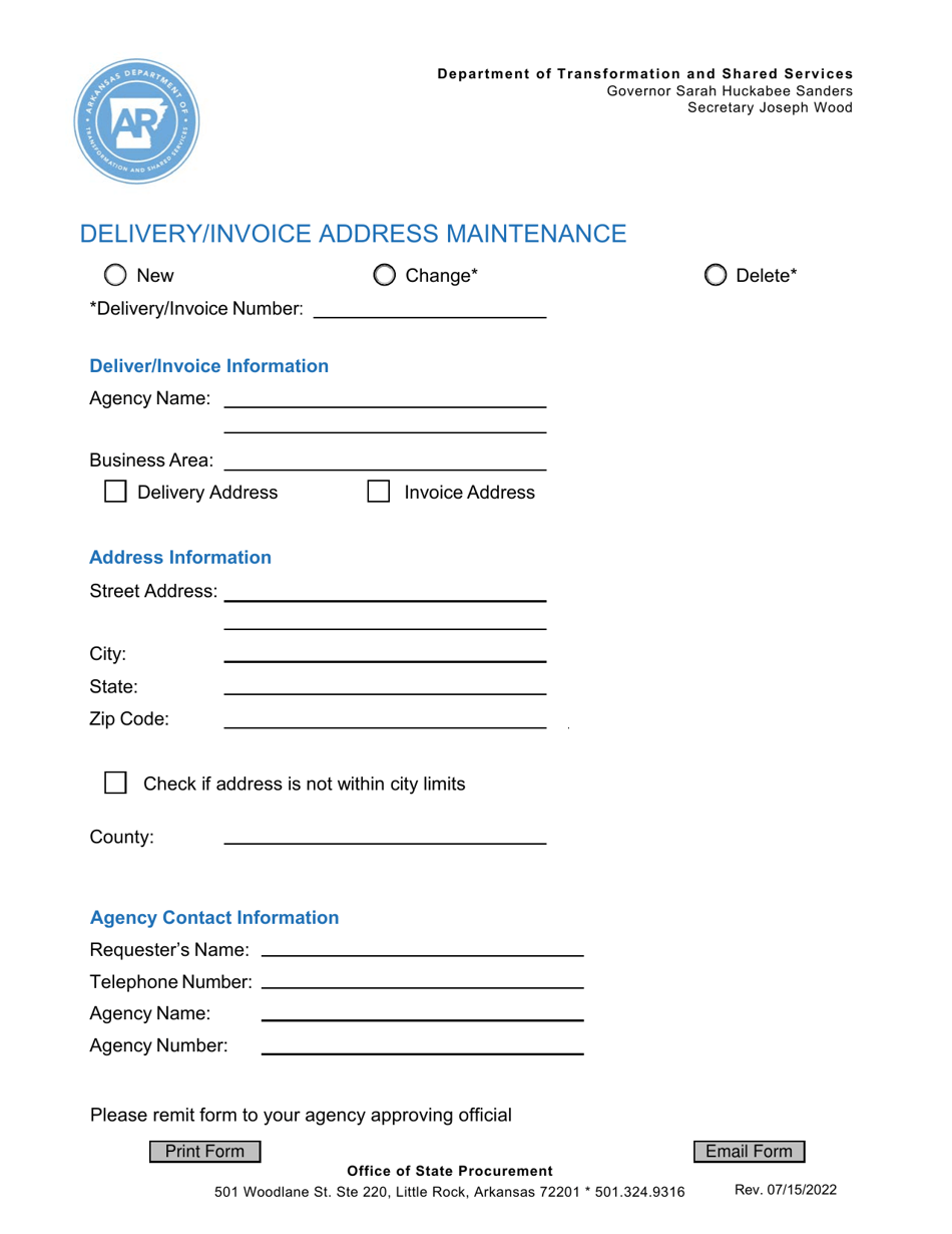 Delivery / Invoice Address Maintenance - Arkansas, Page 1