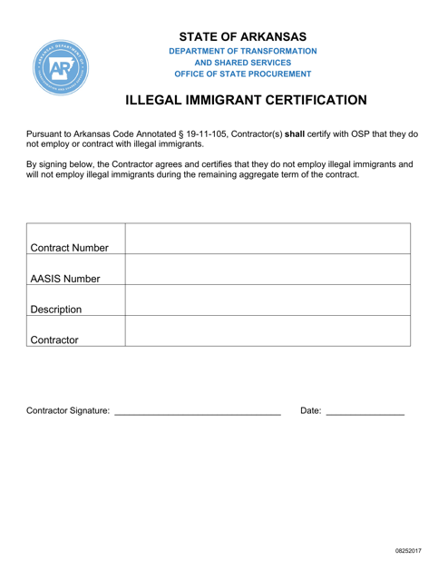 Illegal Immigrant Certification - Arkansas Download Pdf