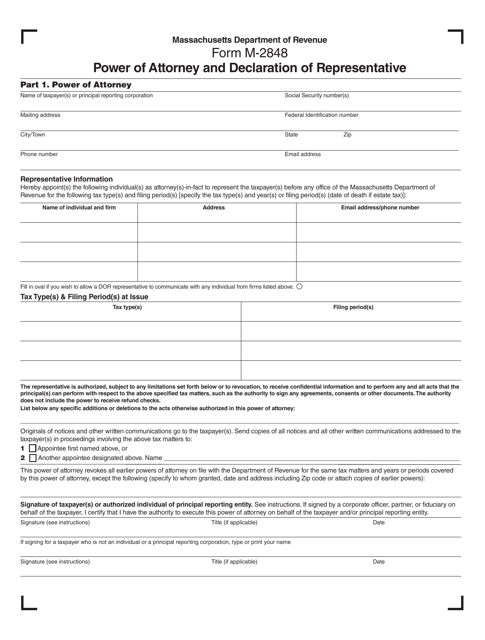 Form M-2848 Power of Attorney and Declaration of Representative - Massachusetts