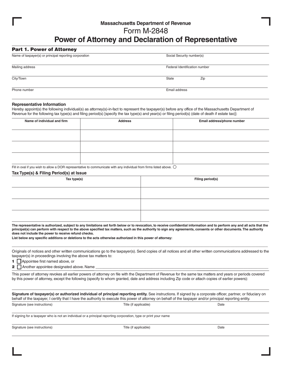 Form M-2848 Power of Attorney and Declaration of Representative - Massachusetts, Page 1